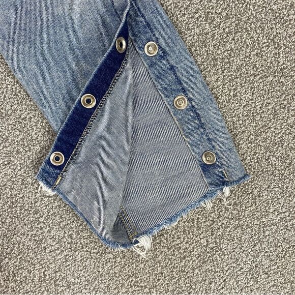 Topshop Moto Snap Leg High Rise Jeans Blue 32 Cropped Raw Hem Grunge - Picture 9 of 14